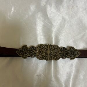 Chico's Vintage Brass Medallion Belt with Brown Leather Accents
